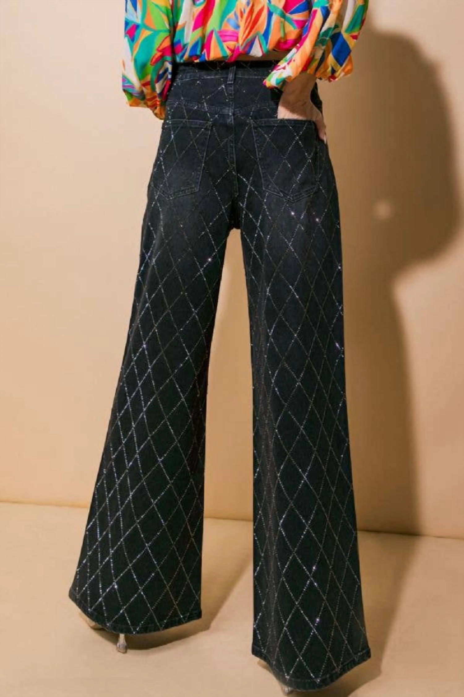 Sparkle Washed Denim Trousers In Black