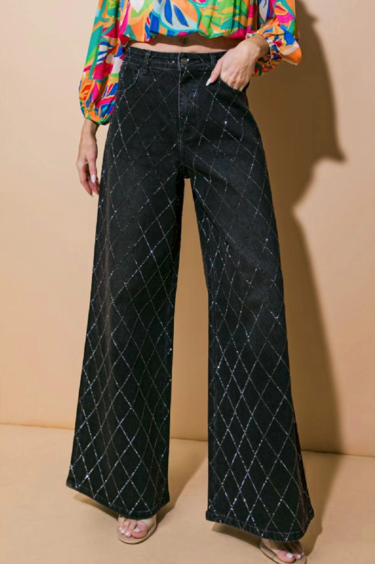 Sparkle Washed Denim Trousers In Black