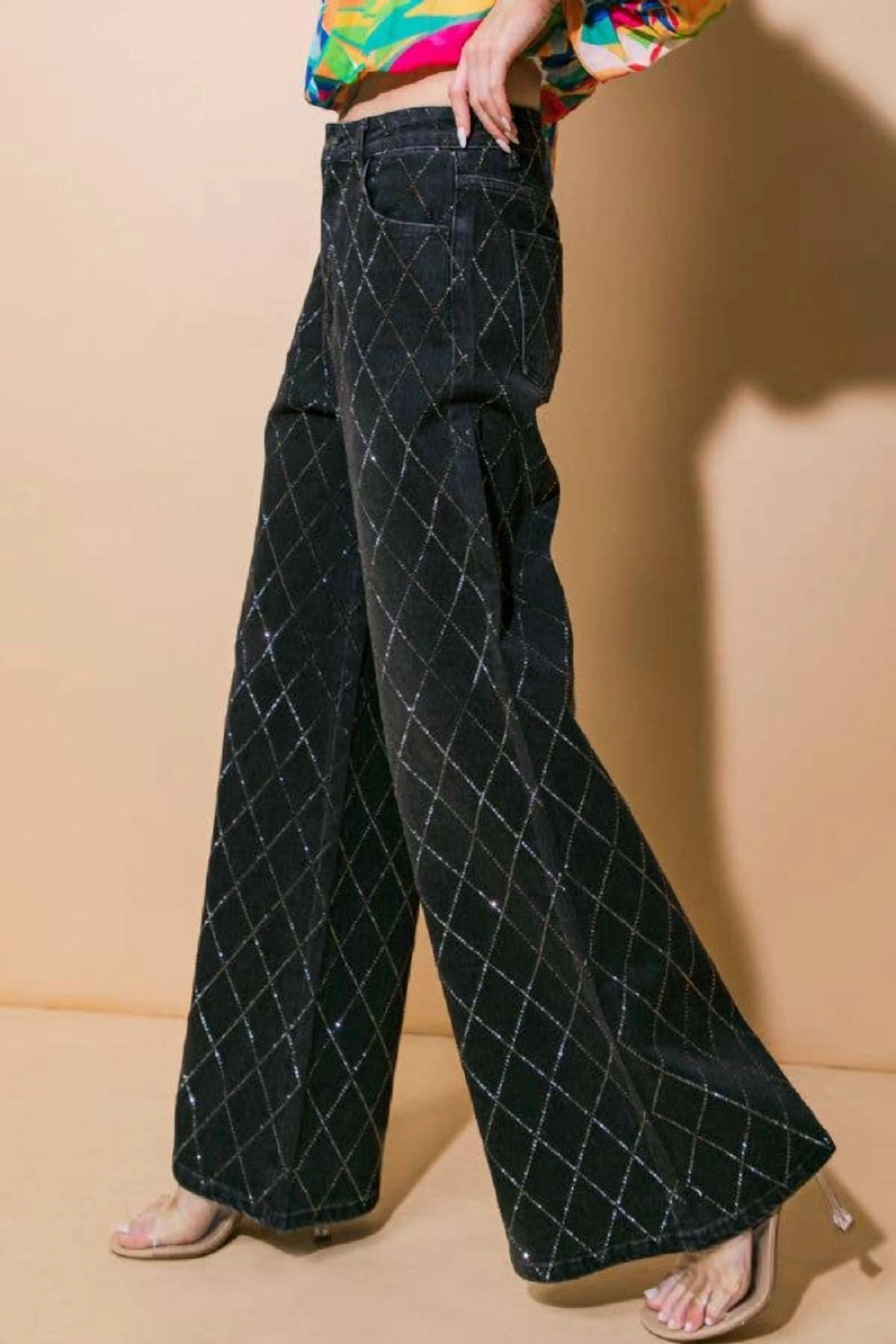 Sparkle Washed Denim Trousers In Black
