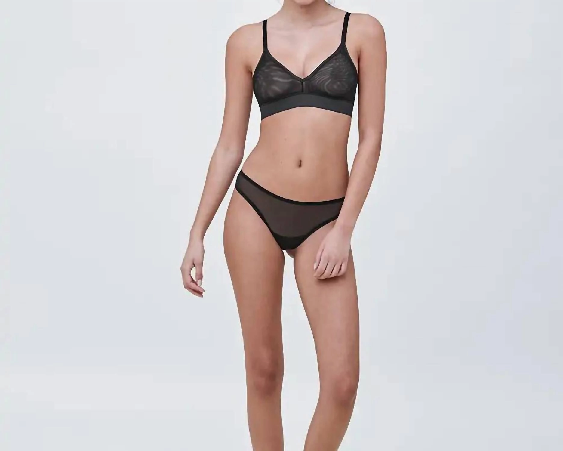 Spellbound Sheer Plunge Wireless Bralette In Black