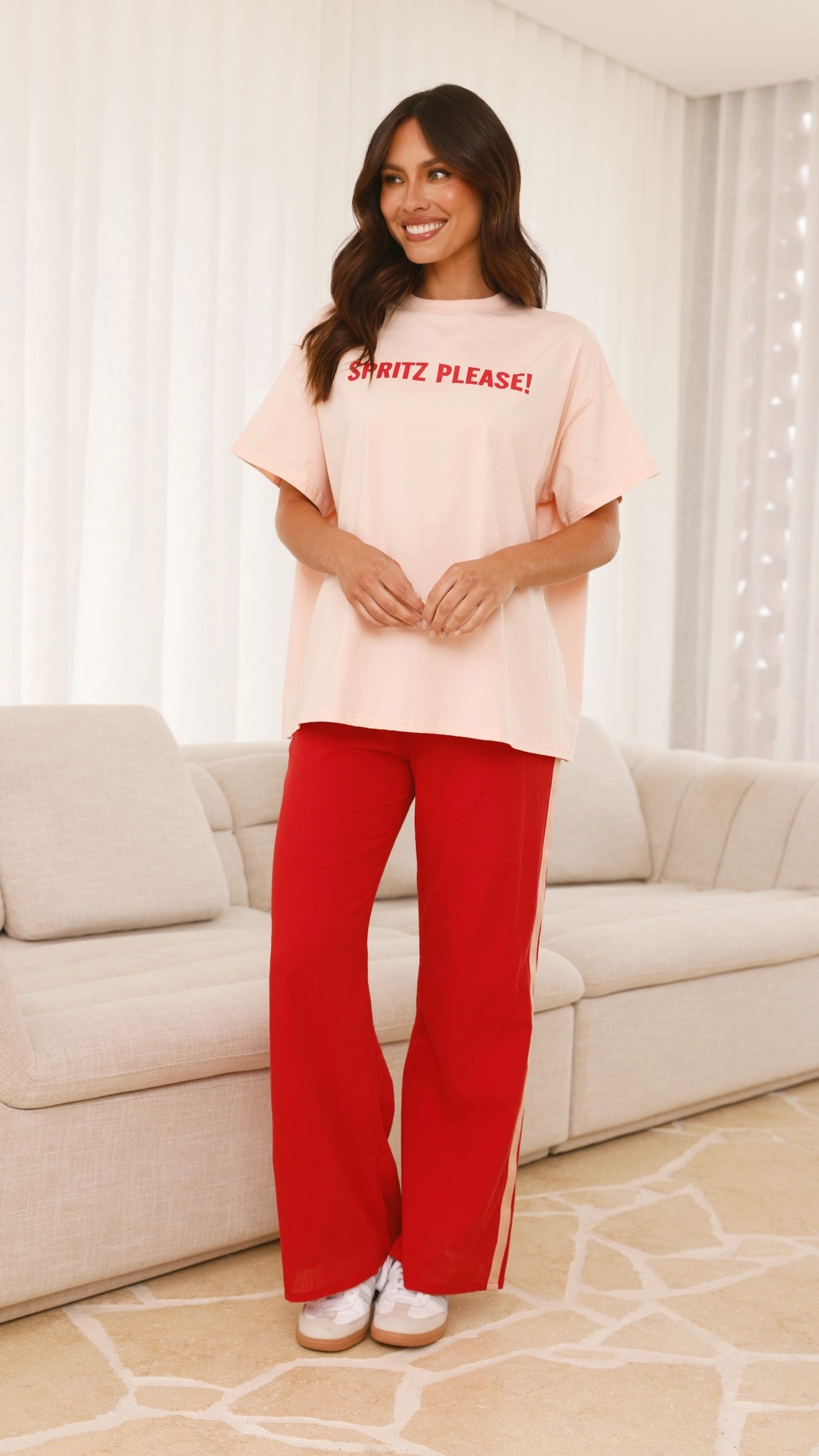 Spritz Top & Pants Set - Peach/Red