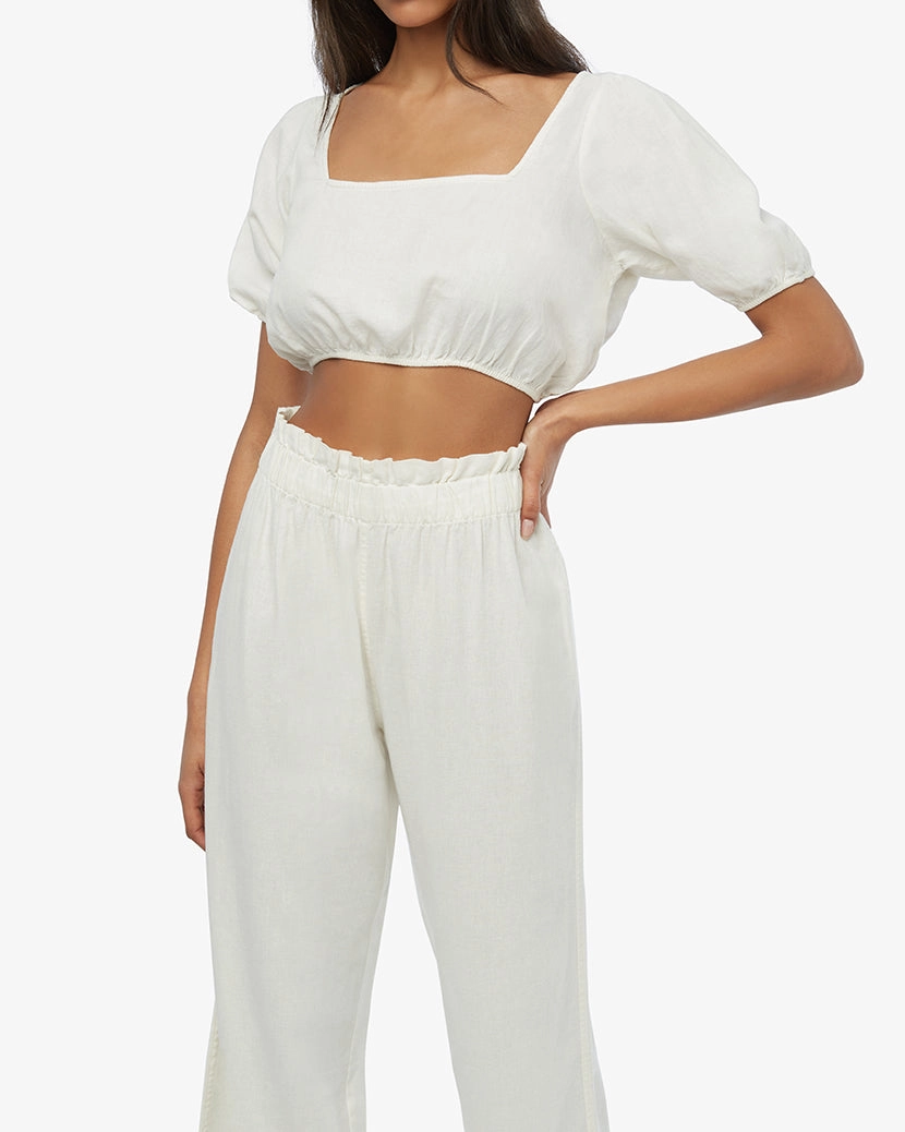 Square Neck Linen Crop Top