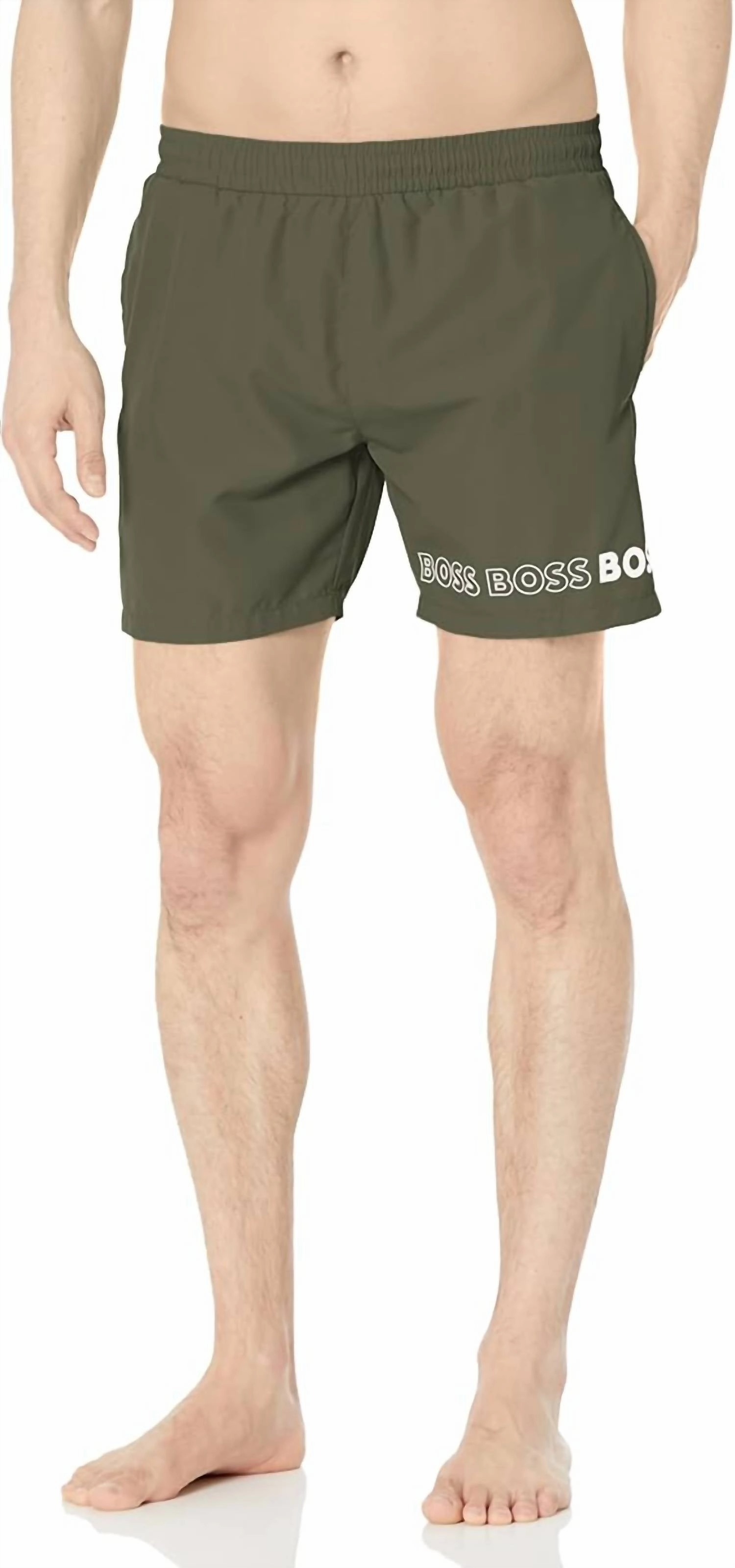Standard Vertical Logo Swim Trunks In Kale Green
