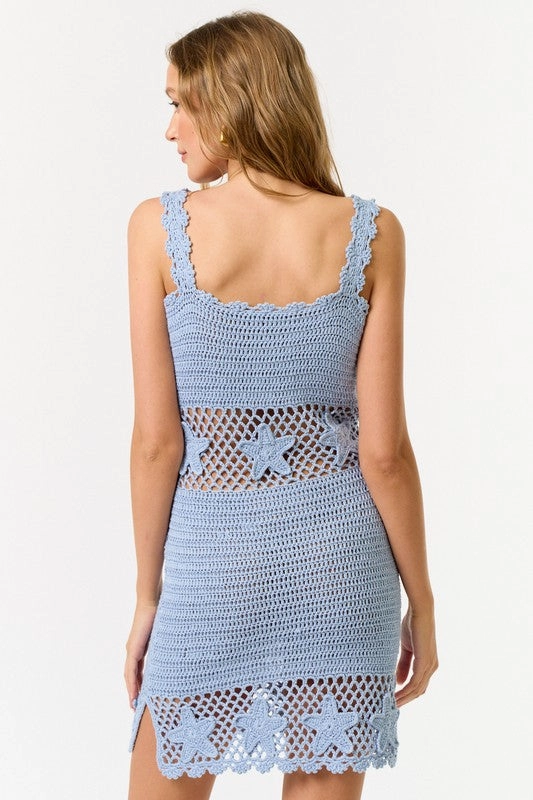 Starfish Shore Crochet Mini Dress
