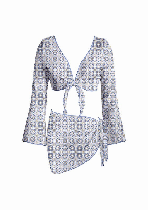 Step Aside Long Sleeve Wrap Top & Sarong Set