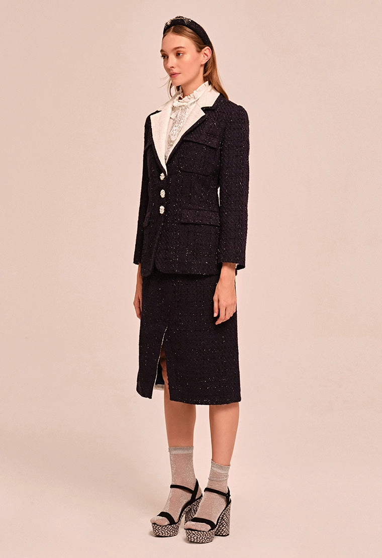 Straight cut tweed blazer