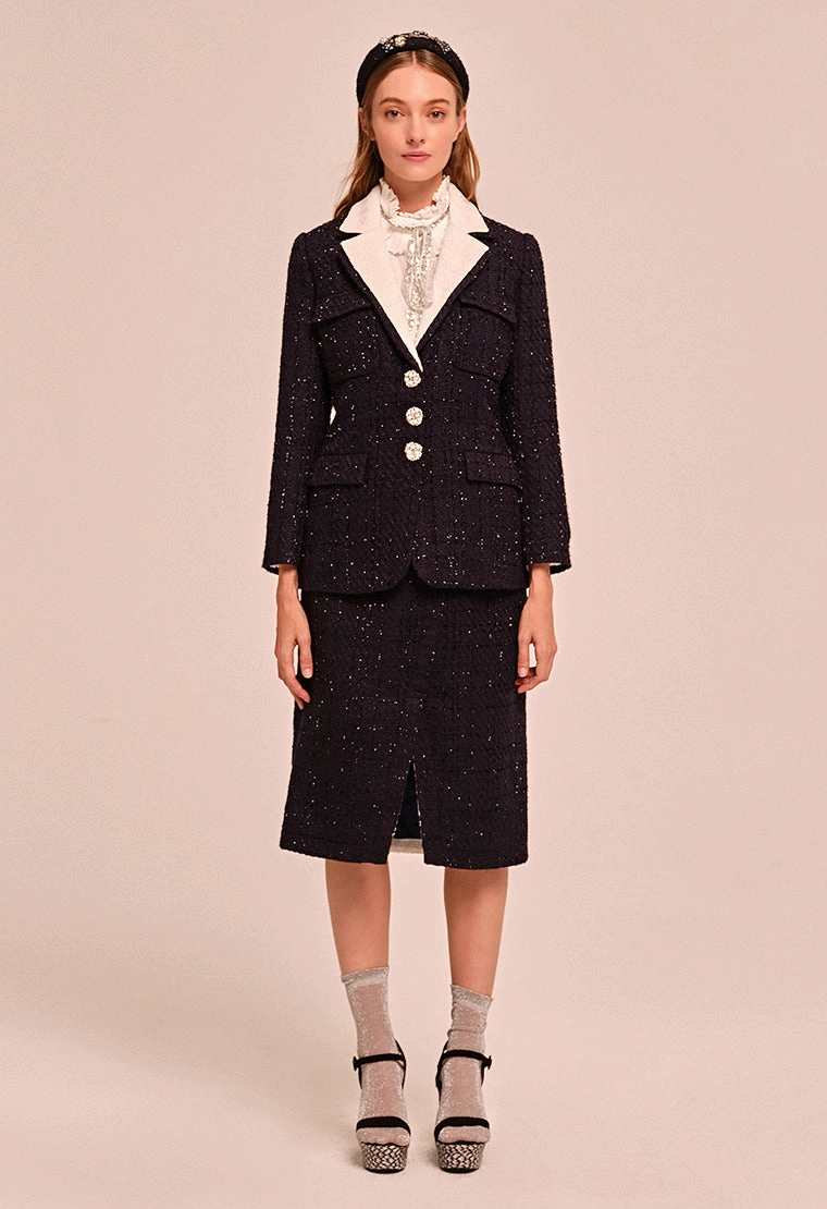 Straight cut tweed blazer