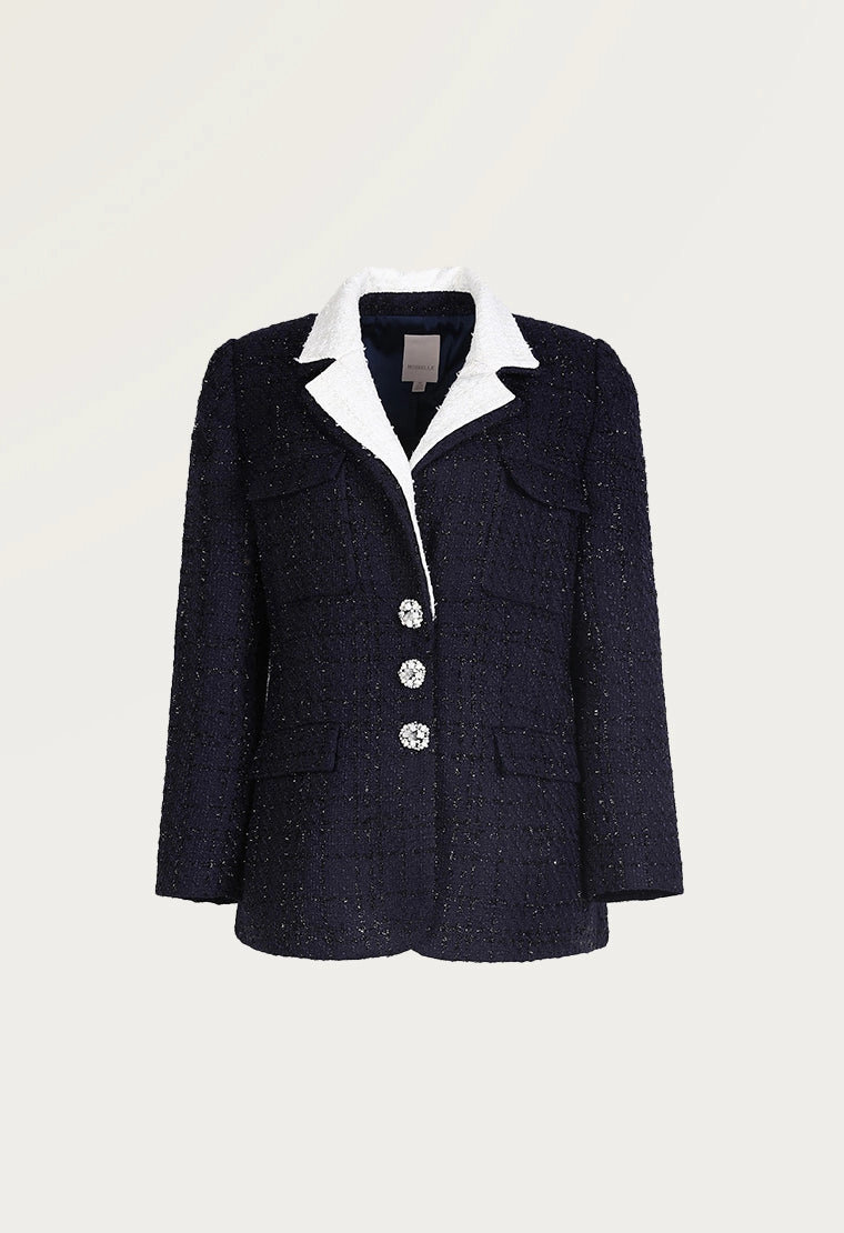 Straight cut tweed blazer