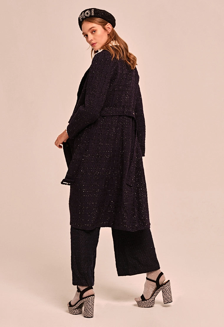 Straight cut tweed long coat