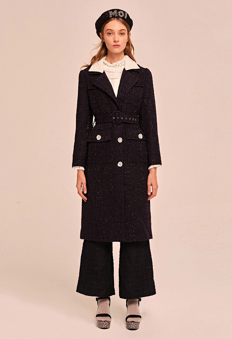 Straight cut tweed long coat