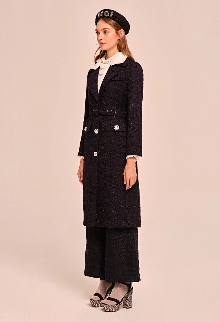 Straight cut tweed long coat