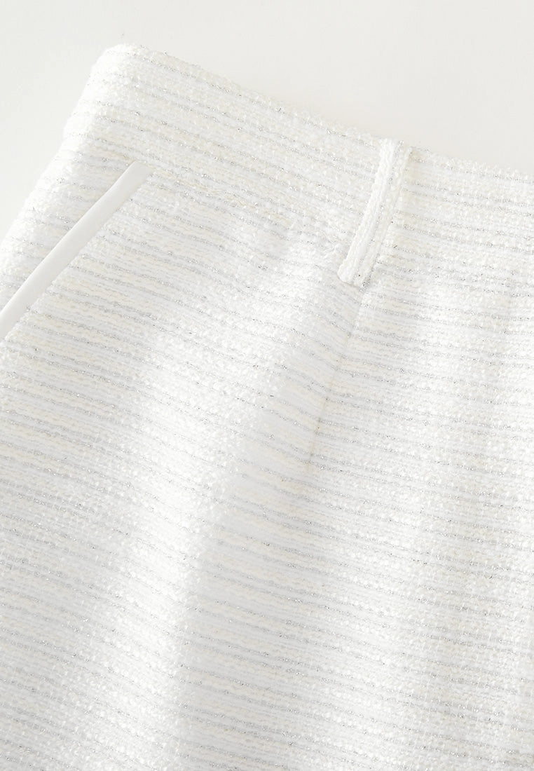 Stripped Lurex Slit-detail Three-quarter Pants