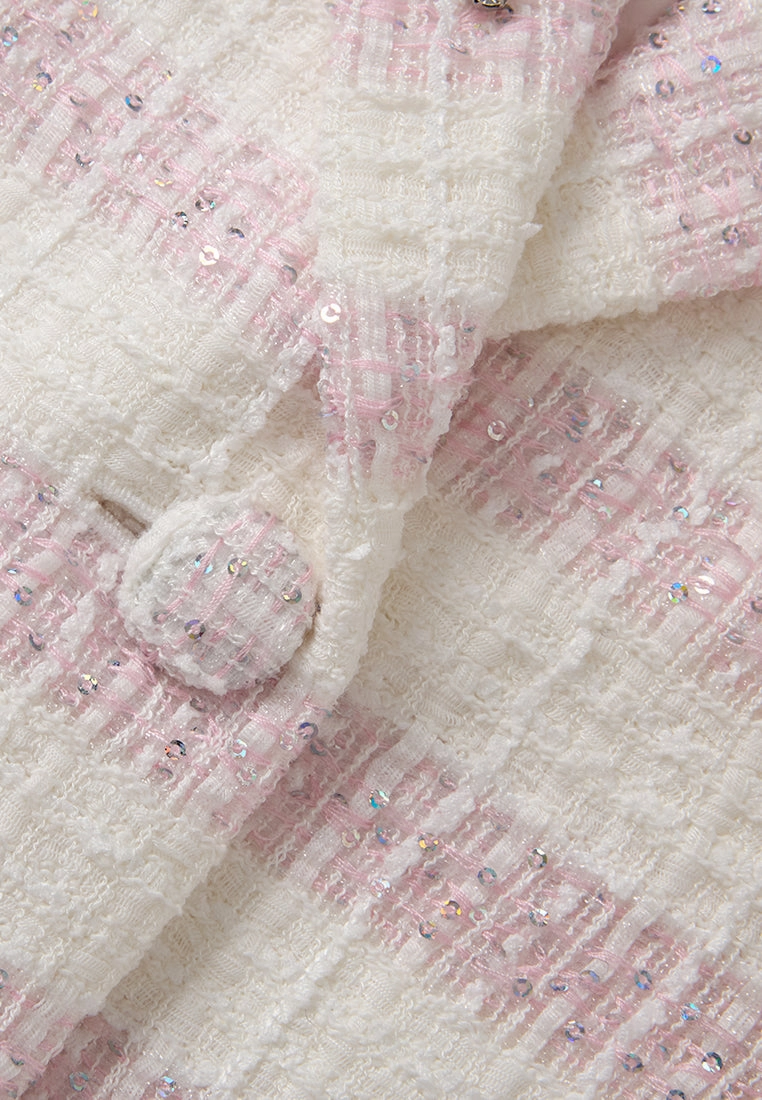 Stripped Shawl-lapel Slit-pocket Tweed Jacket