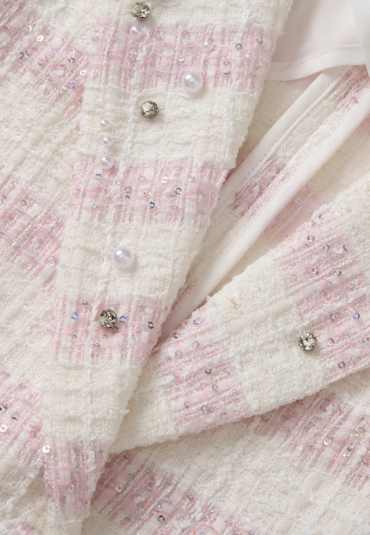 Stripped Shawl-lapel Slit-pocket Tweed Jacket