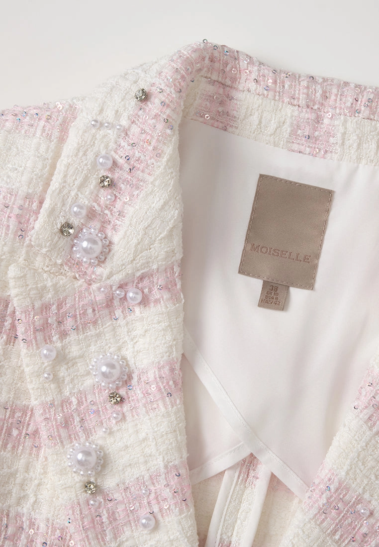 Stripped Shawl-lapel Slit-pocket Tweed Jacket