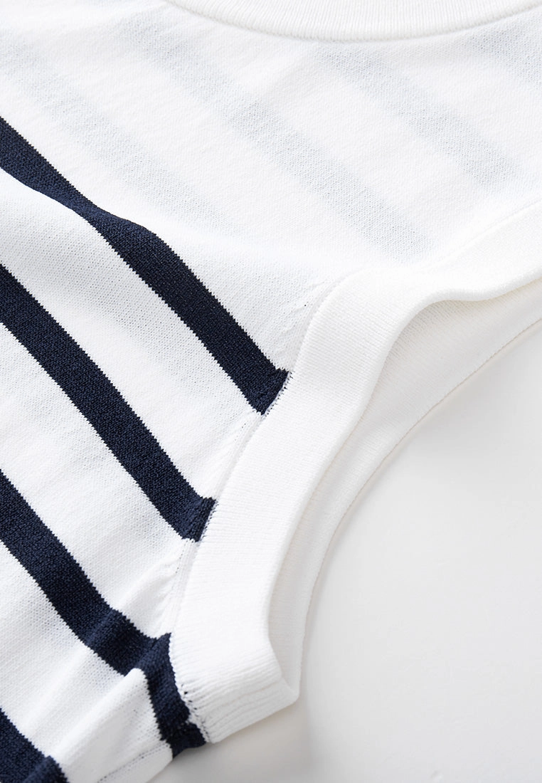 Stripped Shoulder-button Sleeveless Top