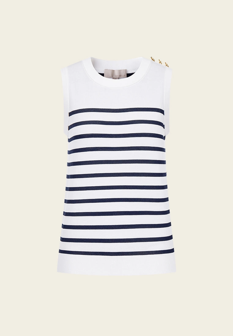 Stripped Shoulder-button Sleeveless Top