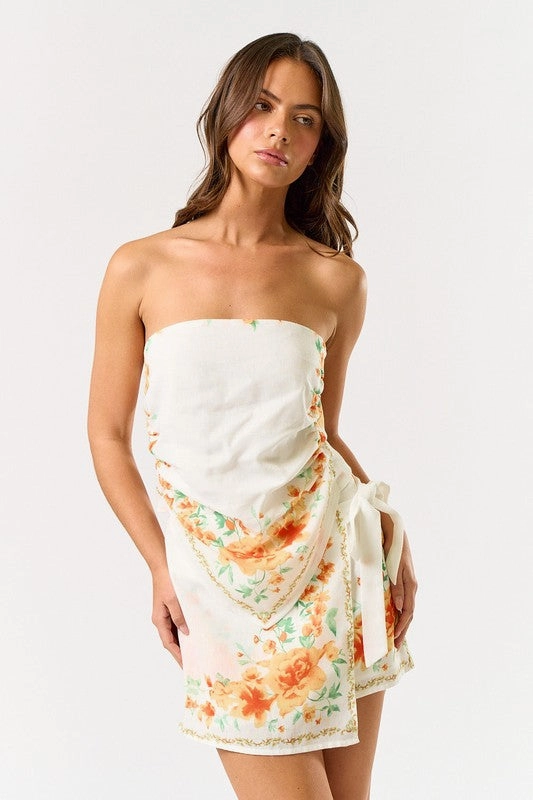 Sunlit Oasis Floral Wrap Mini Skirt