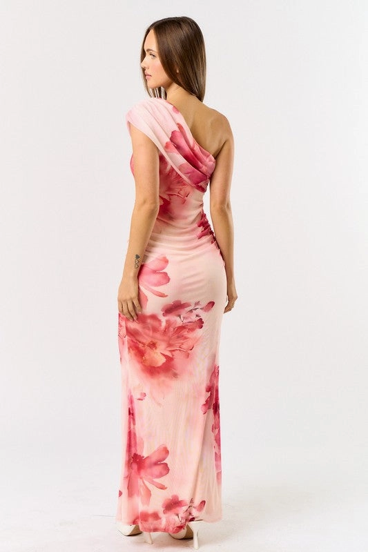 Sunset Bloom One-Shoulder Maxi Dress
