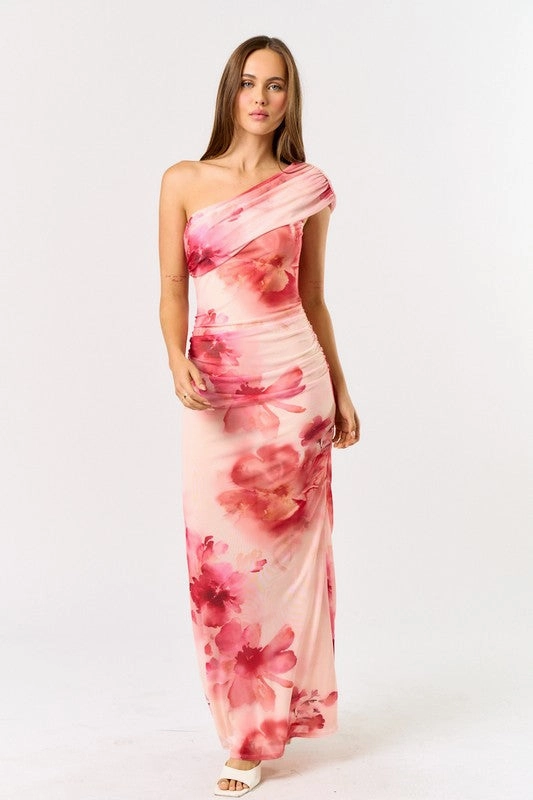 Sunset Bloom One-Shoulder Maxi Dress