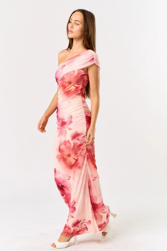 Sunset Bloom One-Shoulder Maxi Dress