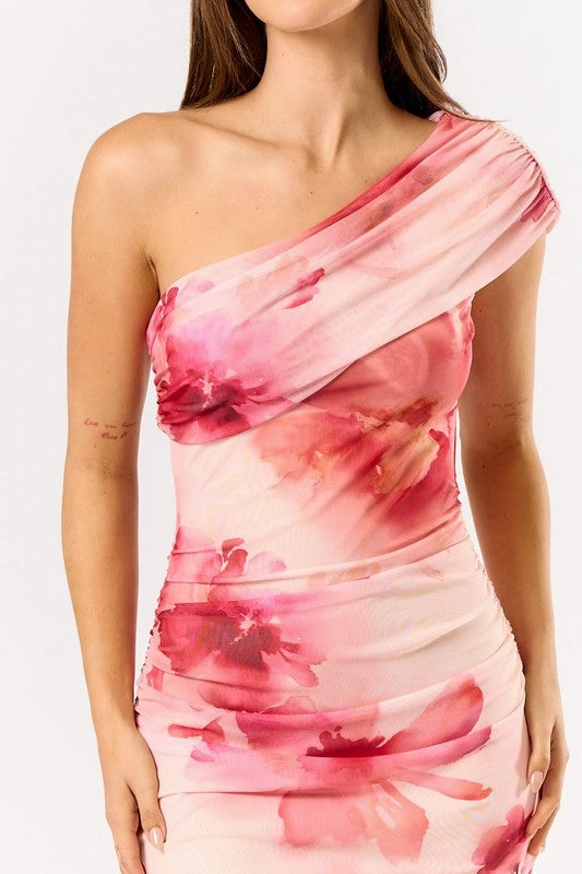 Sunset Bloom One-Shoulder Maxi Dress