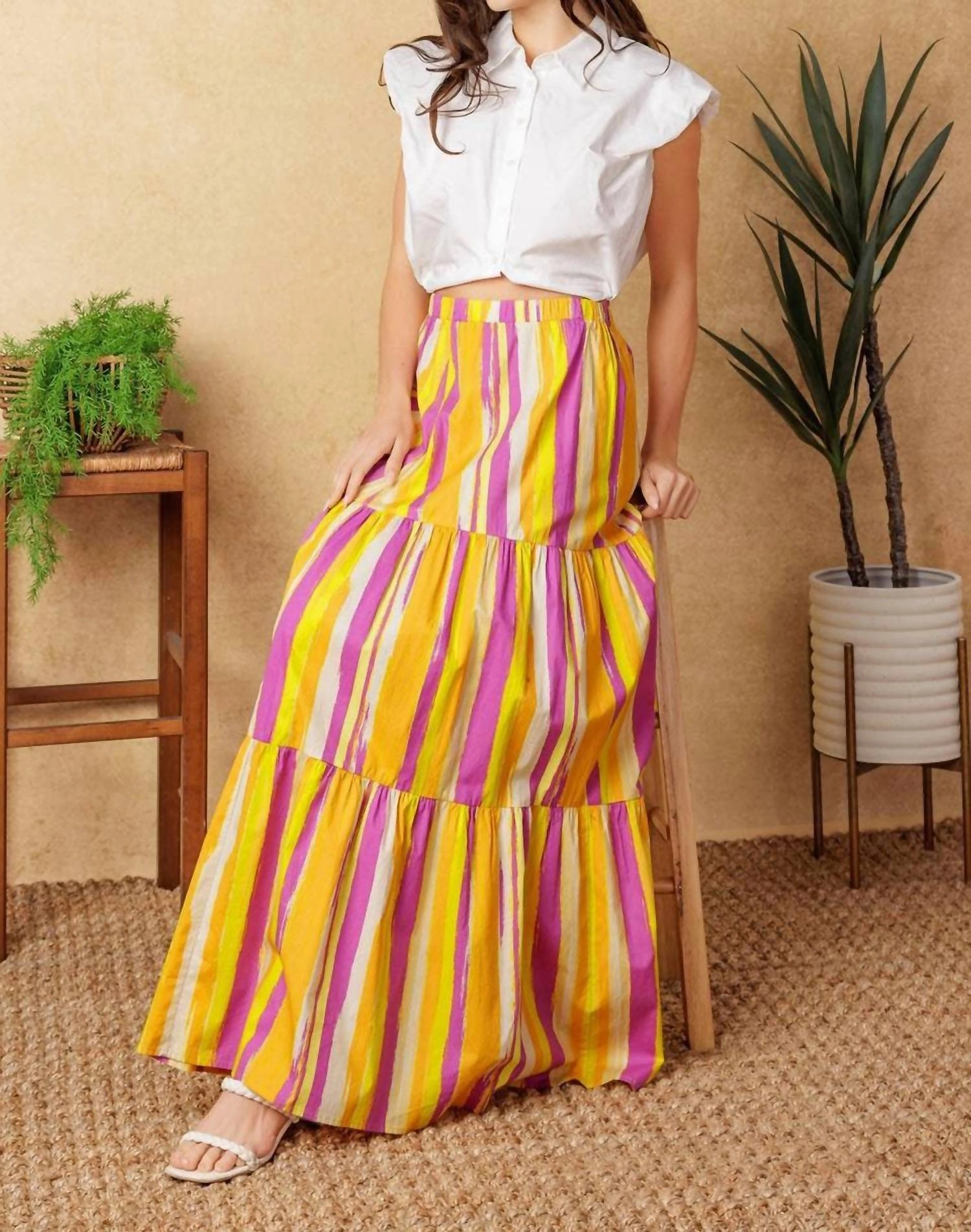 Sunset Summer Maxi Skirt In Magenta Multi