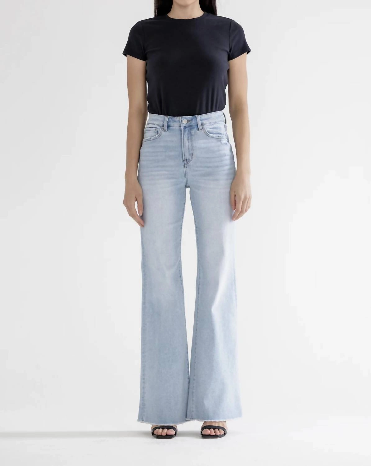 Super High Rise Vintage Flare Jeans In Stone Wash Blue