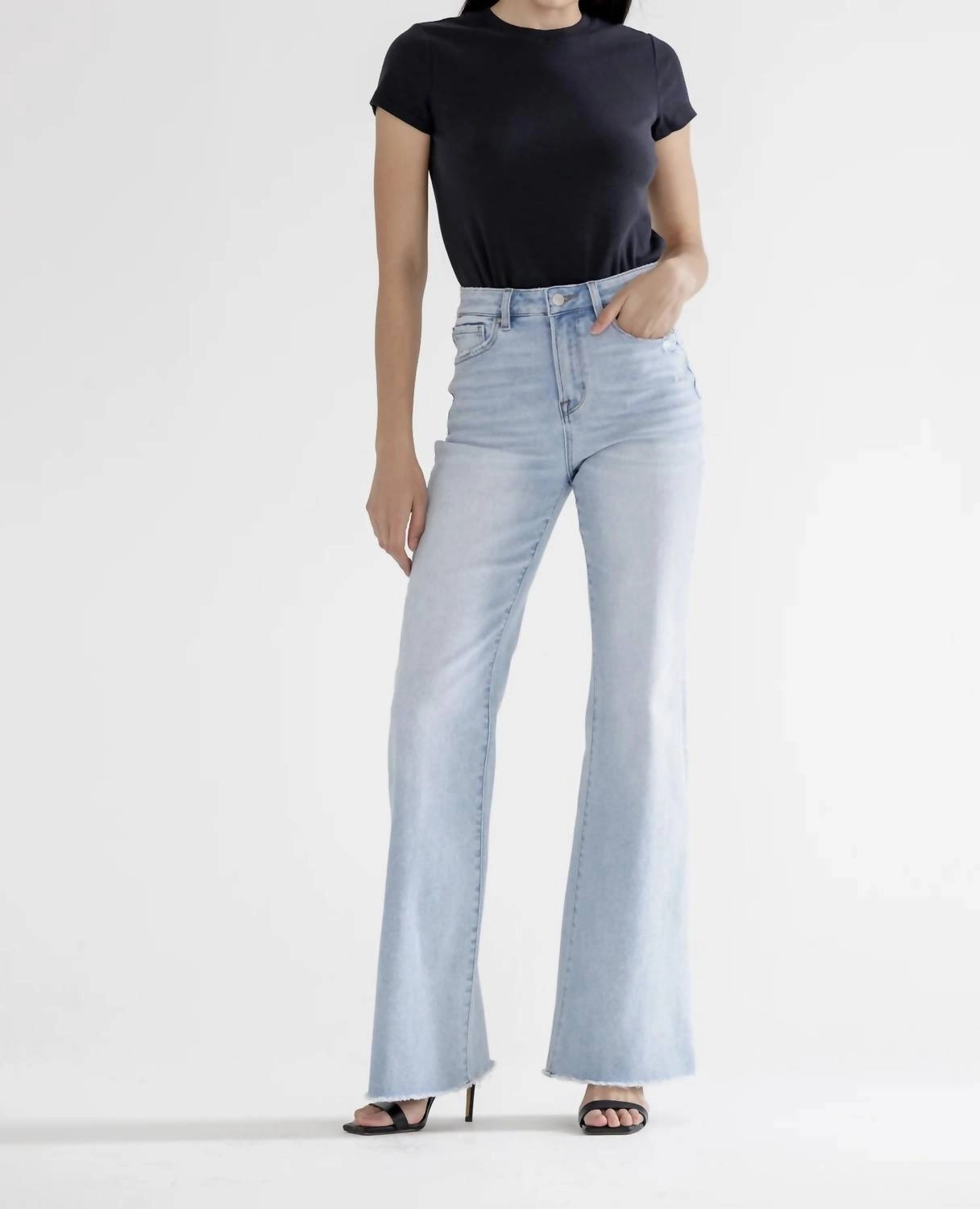 Super High Rise Vintage Flare Jeans In Stone Wash Blue