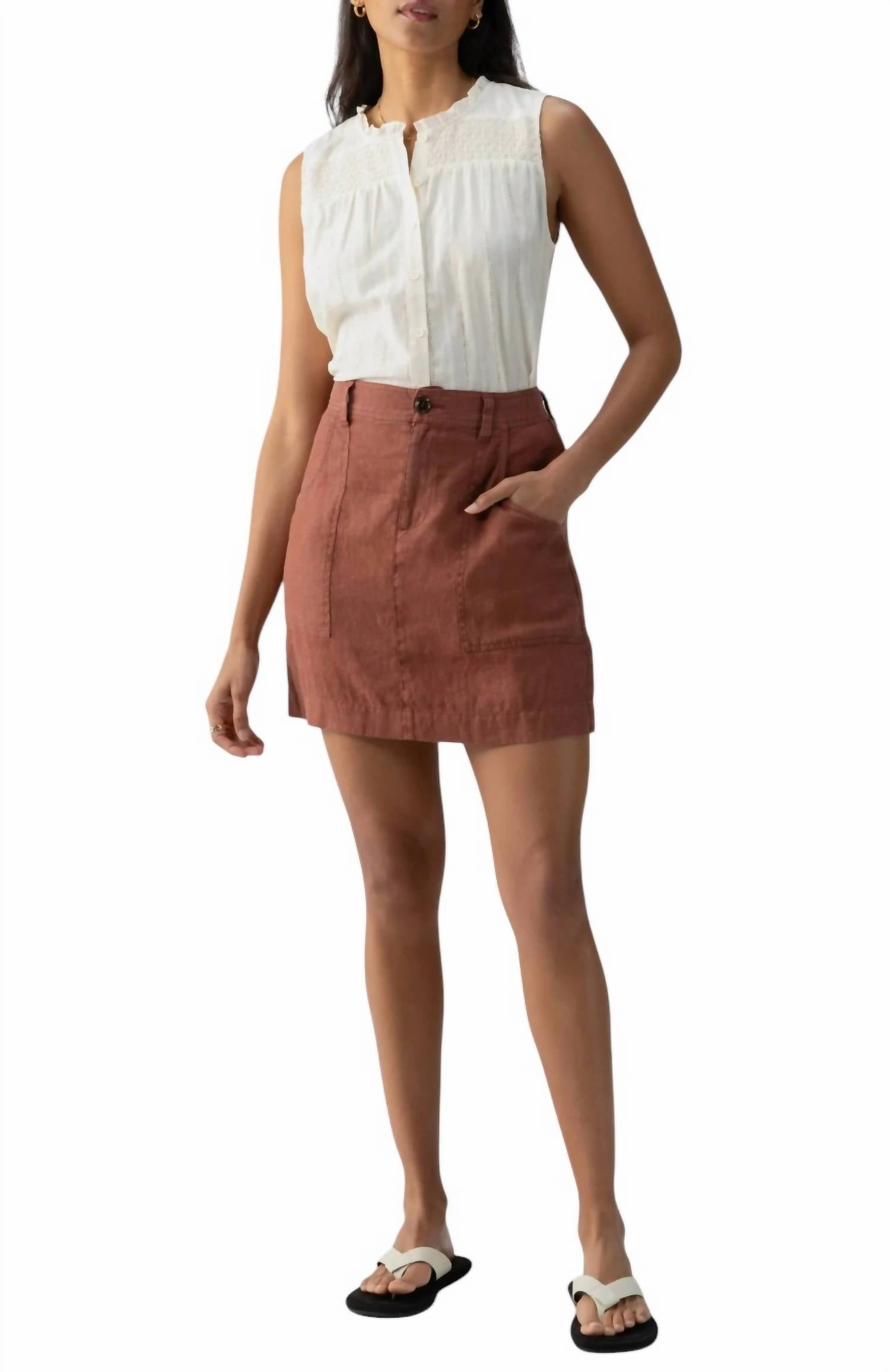 Surplus Patch Pocket Linen Mini Skirt In Clay