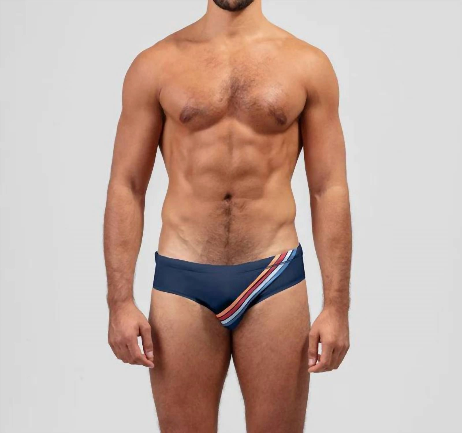 Swim Briefs Diagonal Stripes In Navy