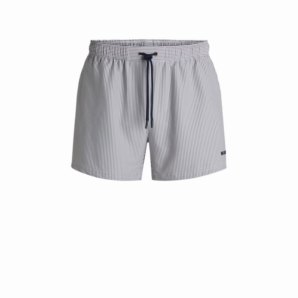 Swim shorts in striped seersucker fabric
