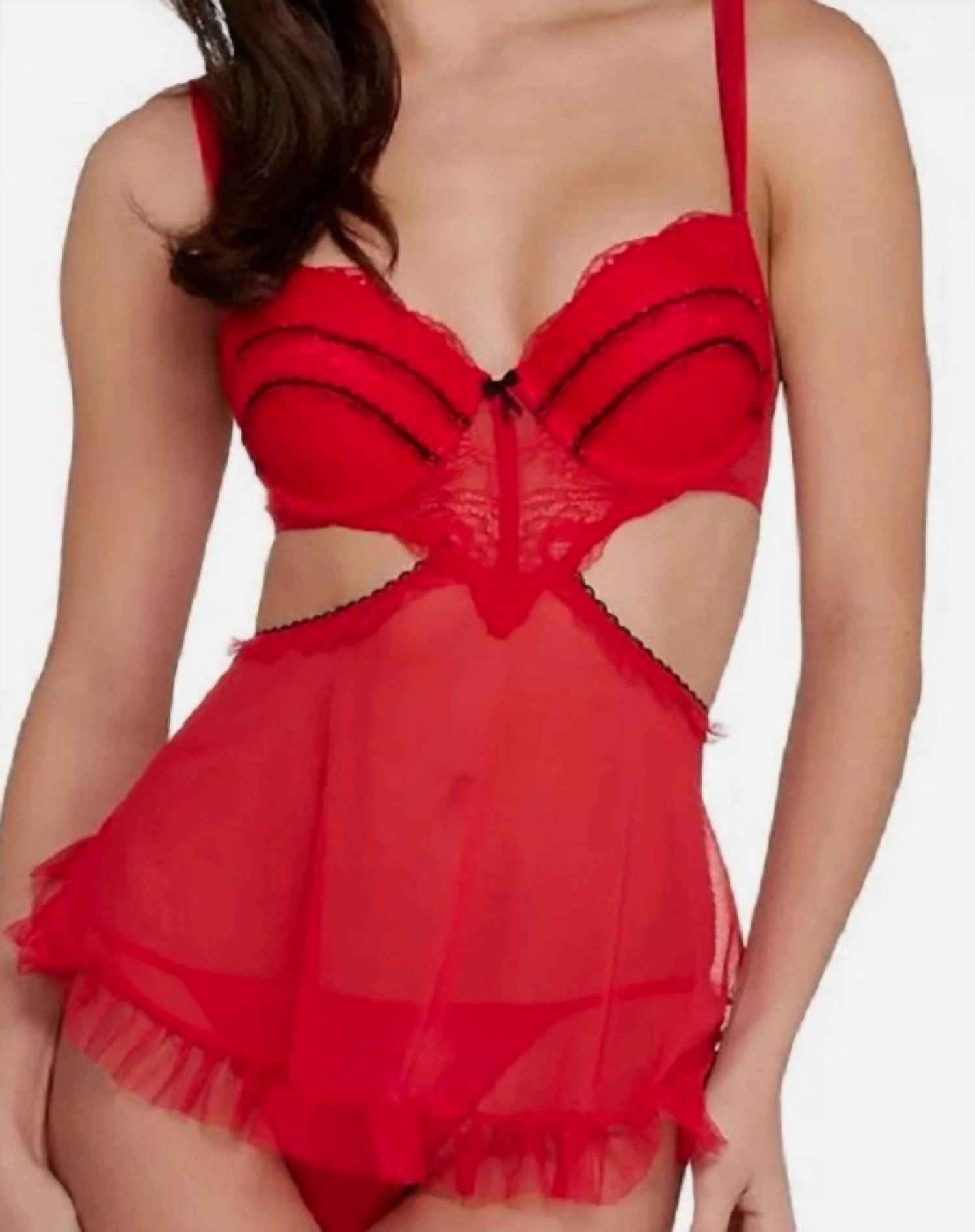 Sylvia Push-Up Chemise Set In Lipstick Red