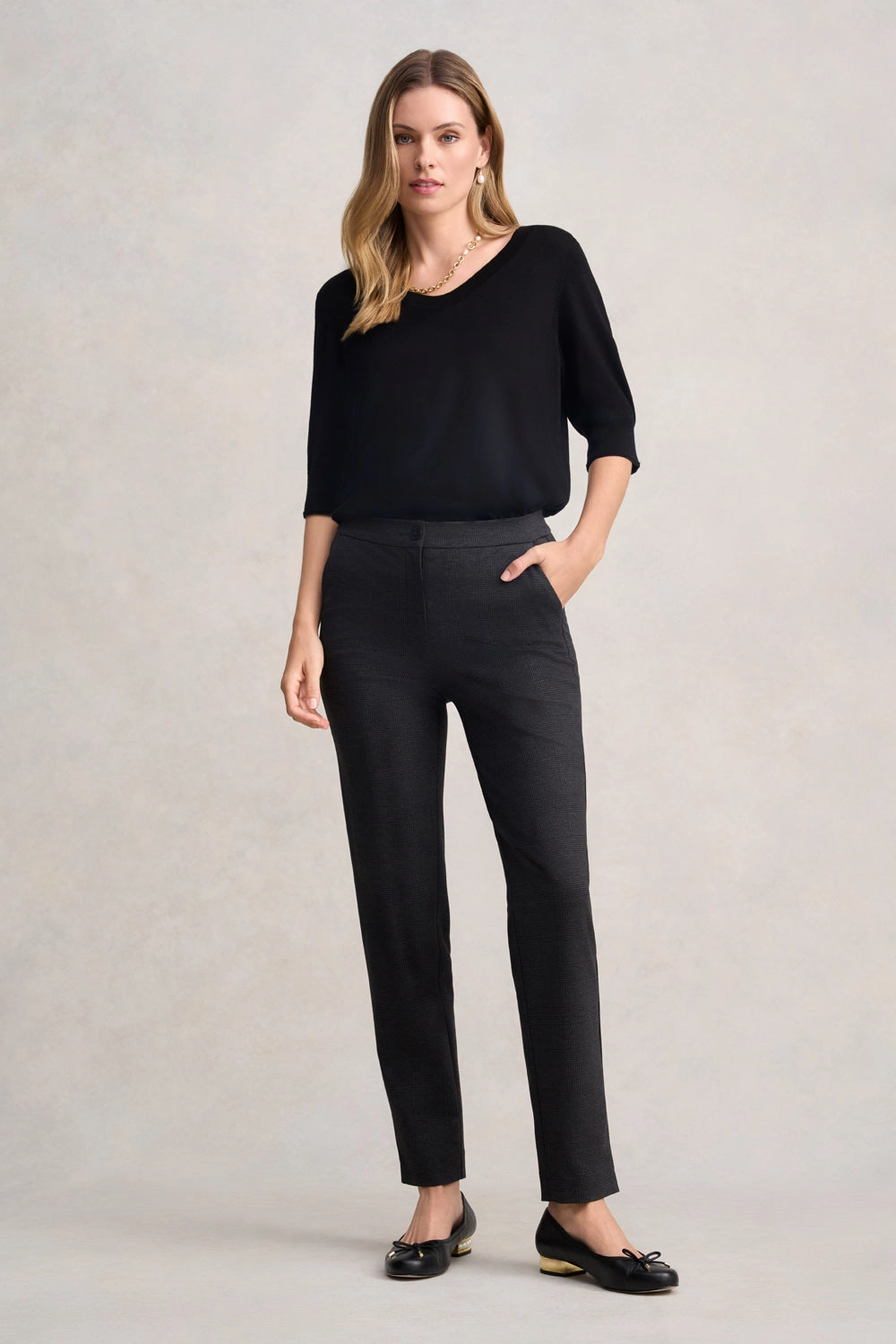 Tapered Ponte Pant - Greyscale Check