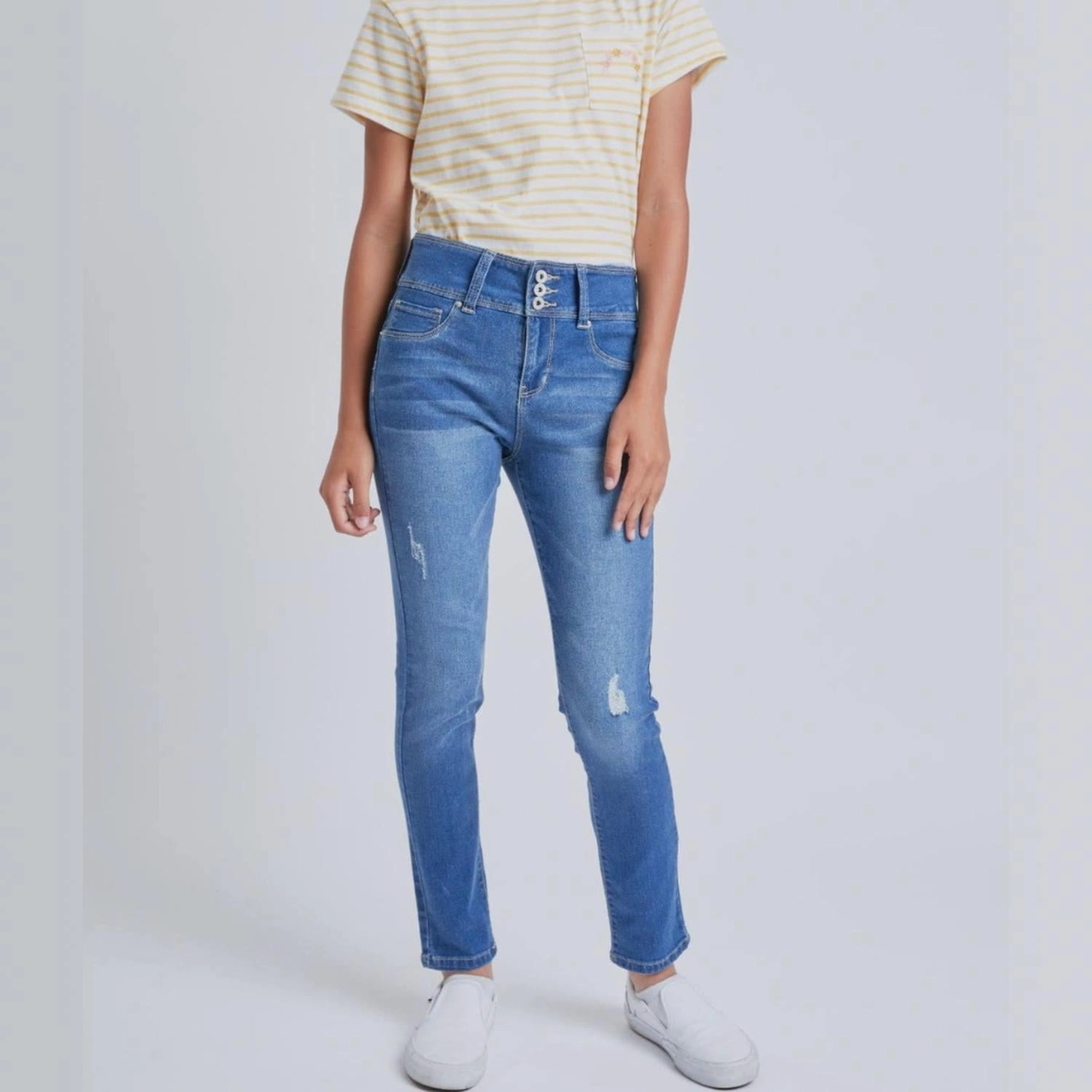 Teens Rips Tatters Skinny Jeans In Light Wash Denim