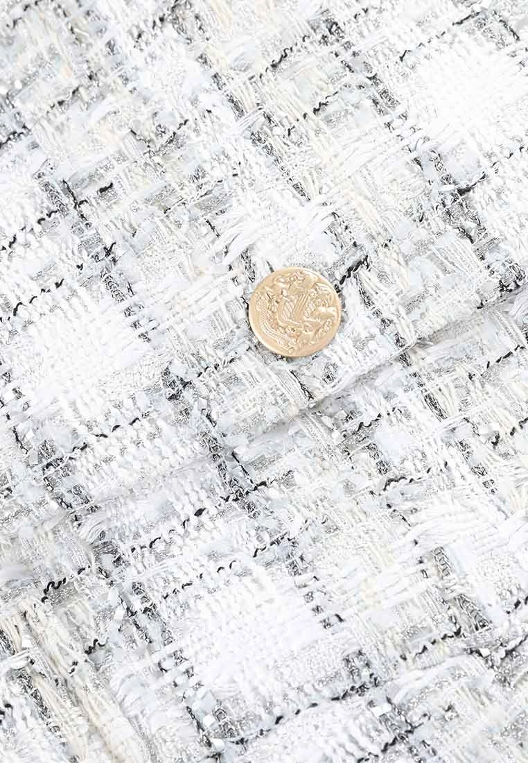 Thigh-Length White Plaid Coat