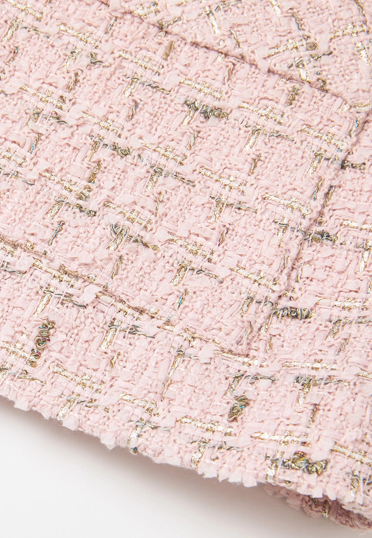 Three-quarter Sleeves Checked Pocketed Tweed Jacket