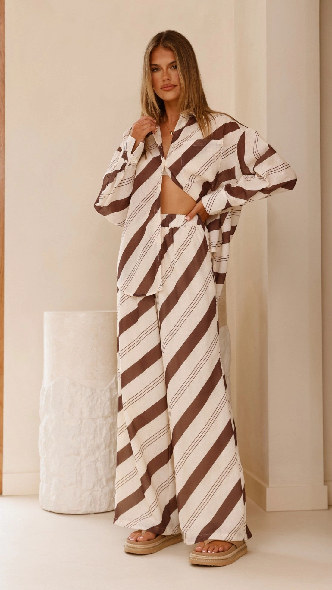 Torrey Button Up Long Sleeve Shirt - Cream/Cacao