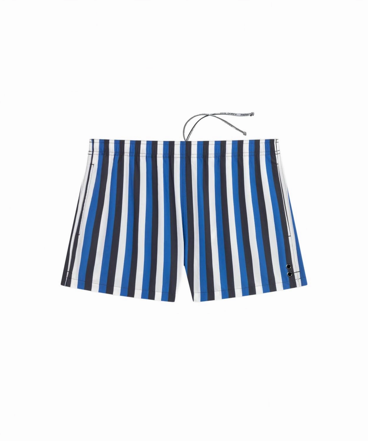 Tricolor Stripe Swim Shorts In Greek Blue / Navy / White