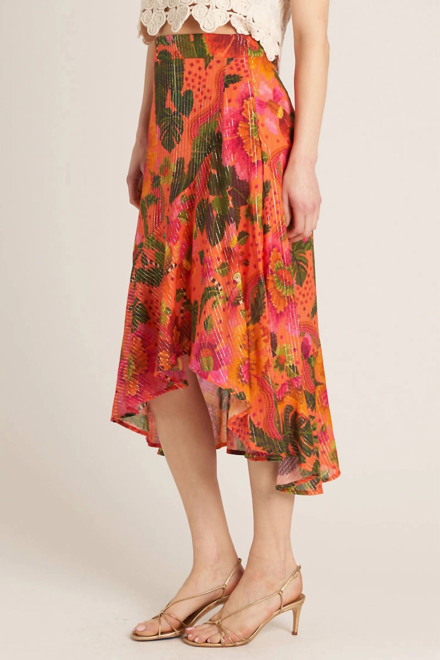Tropical Midi Skirt In Orange