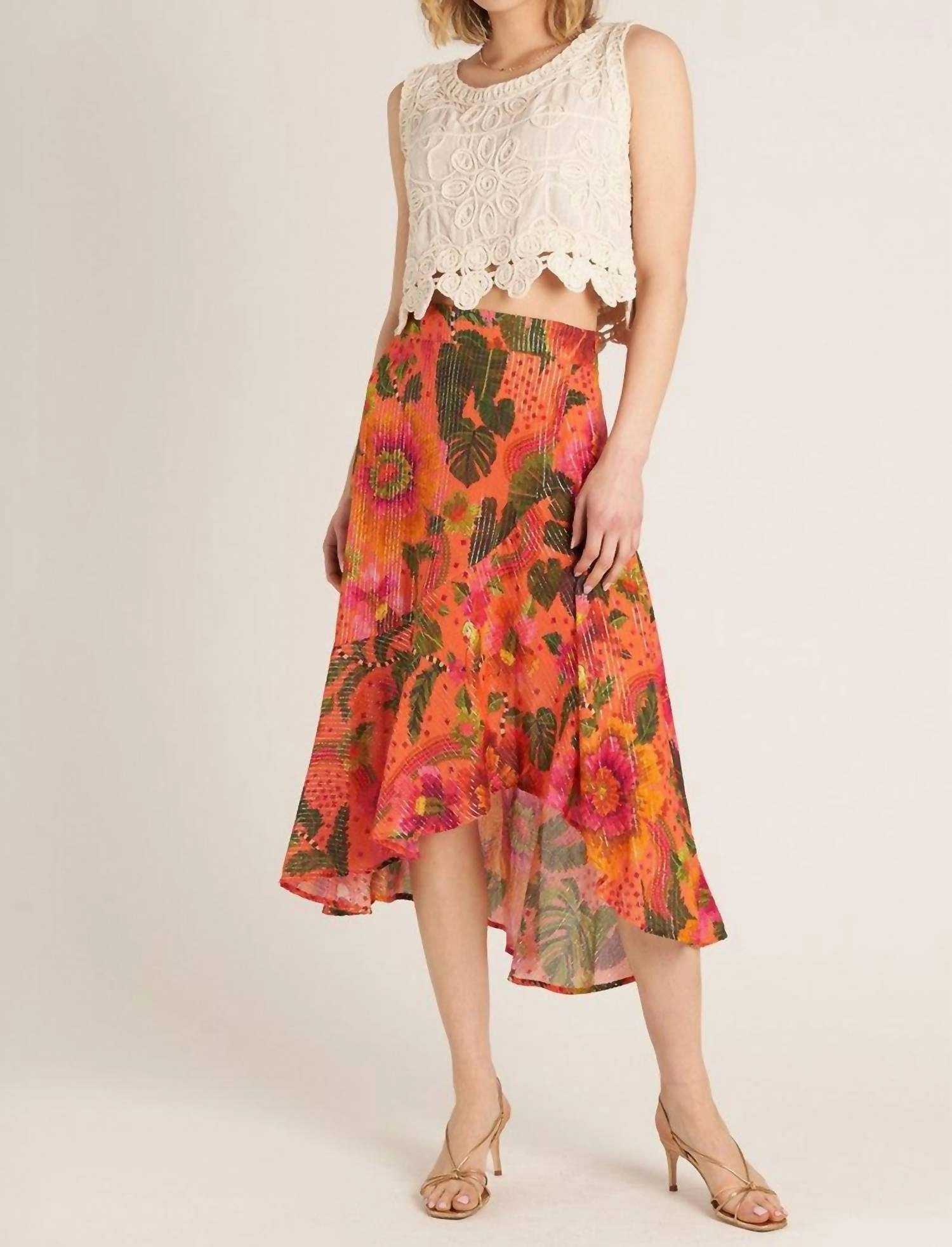 Tropical Midi Skirt In Orange