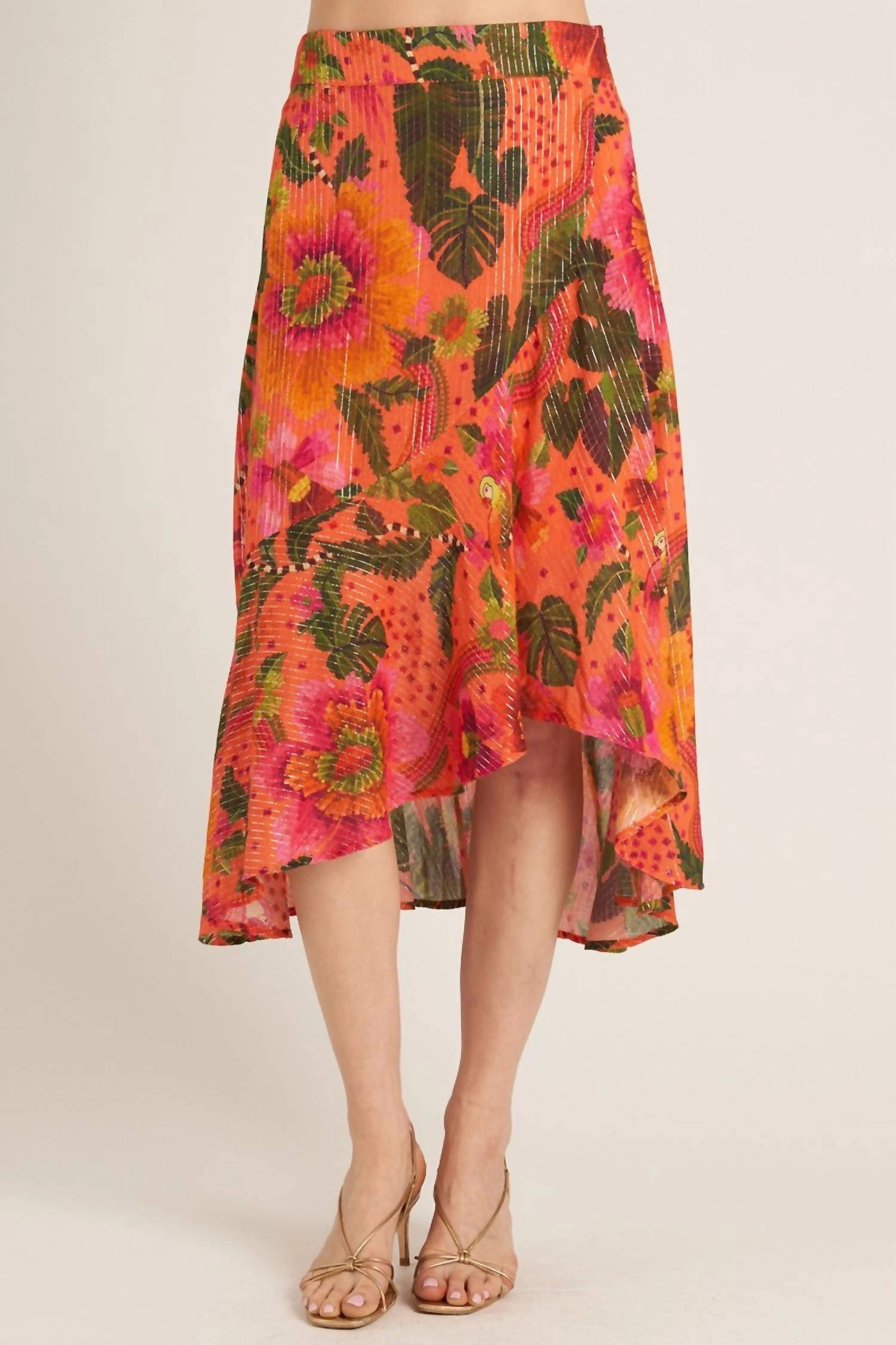 Tropical Midi Skirt In Orange
