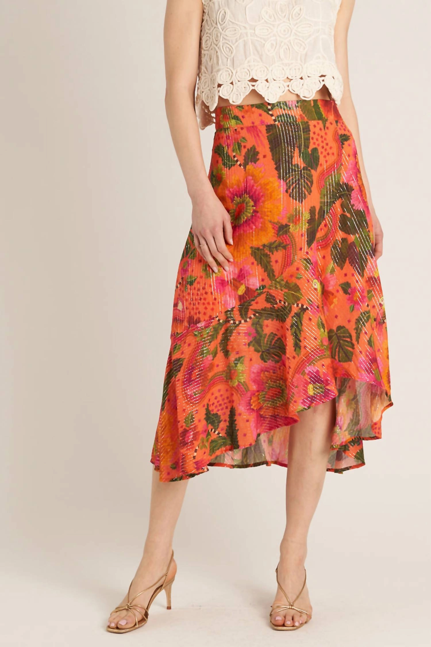 Tropical Midi Skirt In Orange