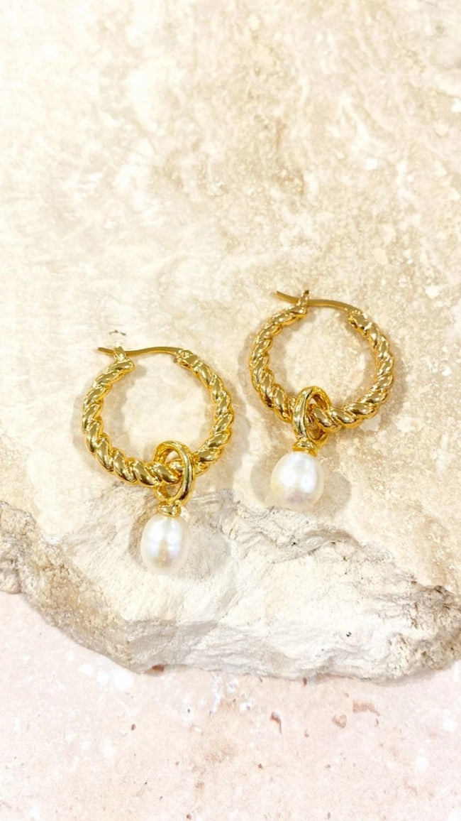 Twist Pearl Drop Earrings - Gold/Pearl