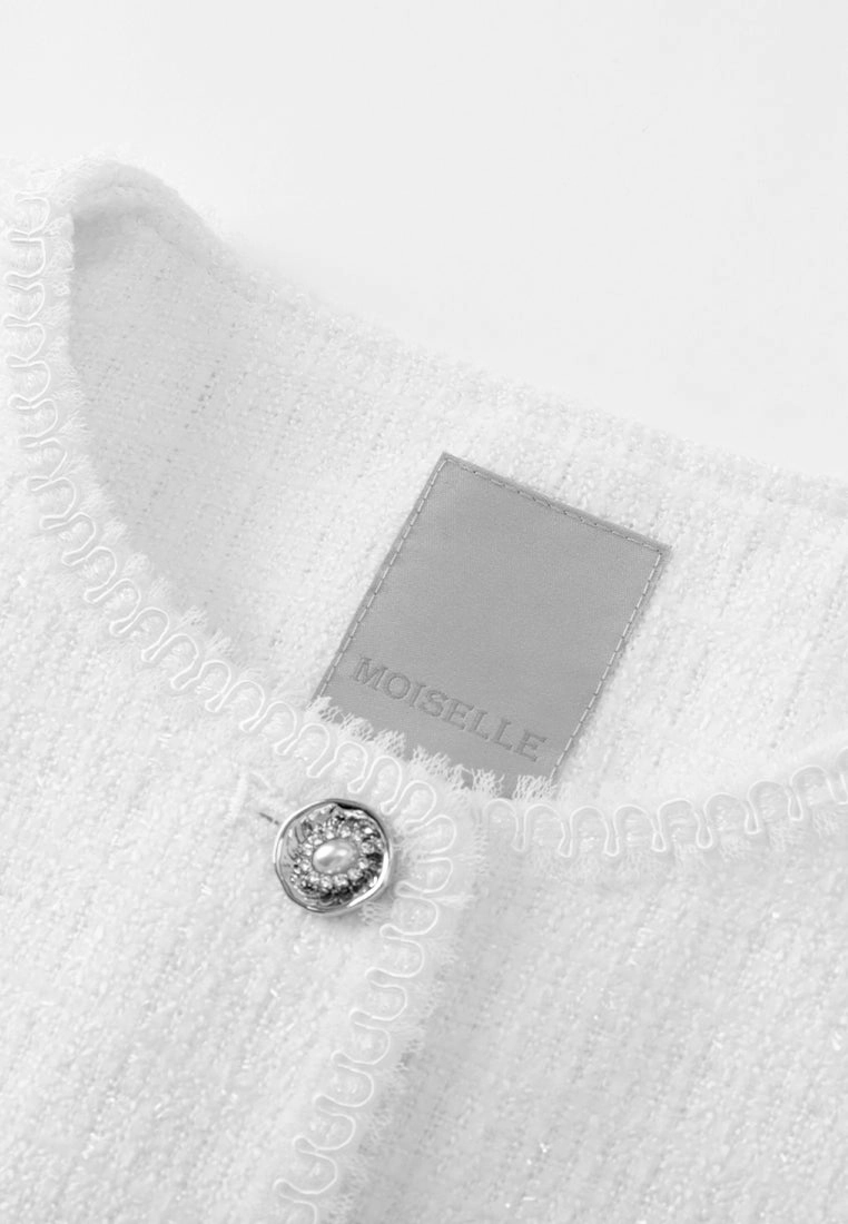 Twrill-panelled Patch-pocket Embellished-button Tweed Jacket