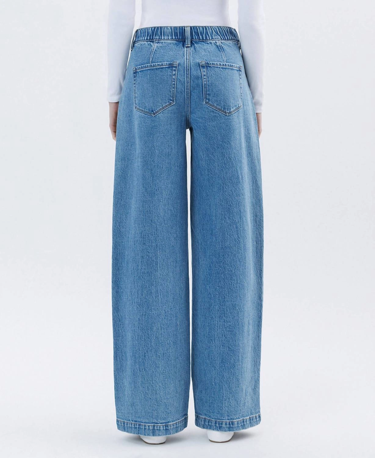 Unabashed - Super High Rise Pleated Drawstring Wide Leg Jeans In Medium