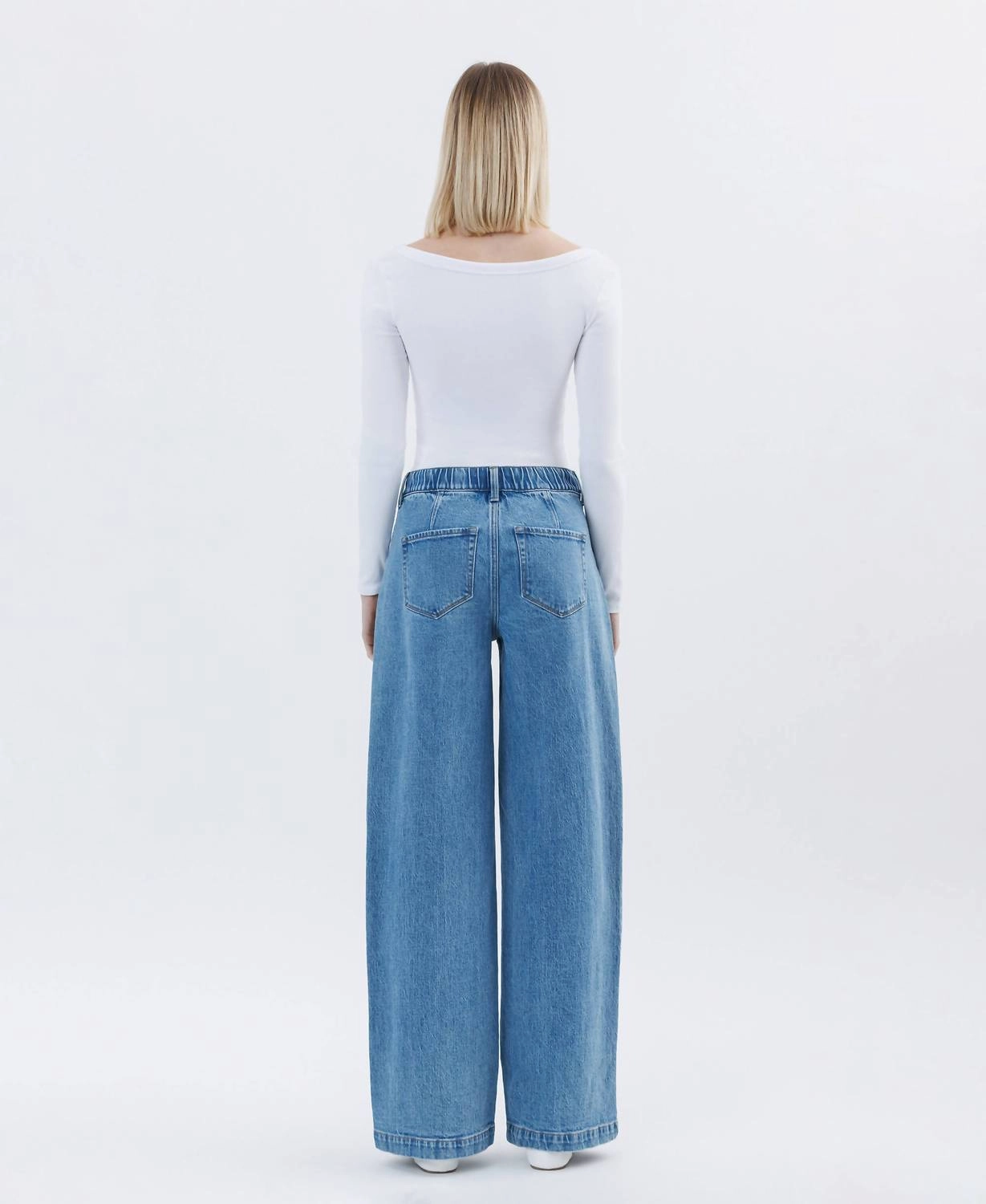 Unabashed - Super High Rise Pleated Drawstring Wide Leg Jeans In Medium