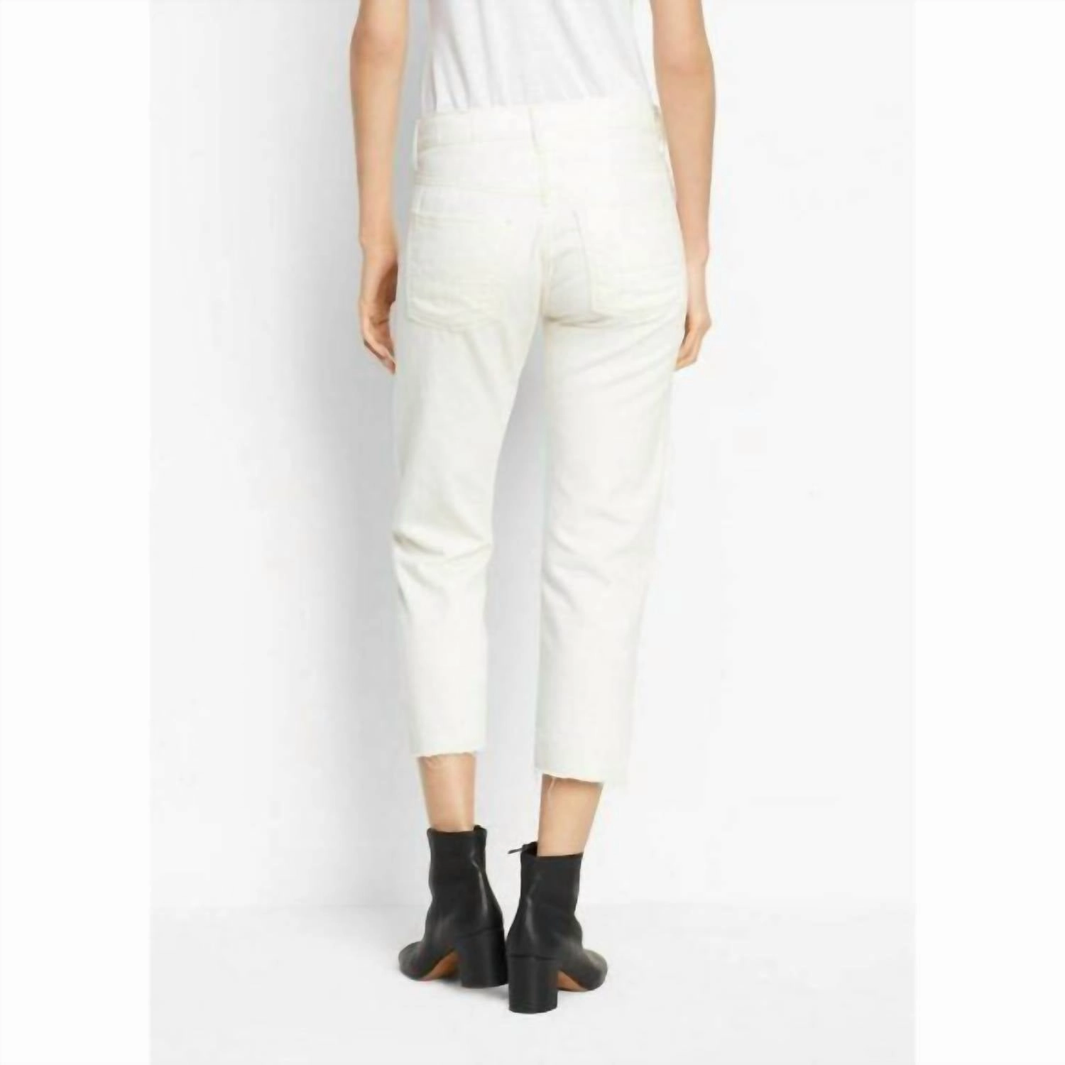 Union Slouch Cream Off White Straight Jeans Button Fly Crop Jeans In Beige