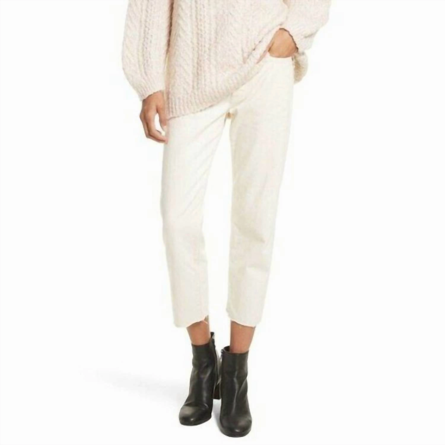 Union Slouch Cream Off White Straight Jeans Button Fly Crop Jeans In Beige