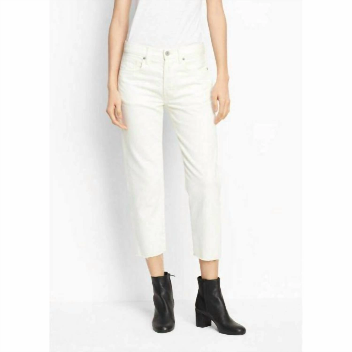 Union Slouch Cream Off White Straight Jeans Button Fly Crop Jeans In Beige